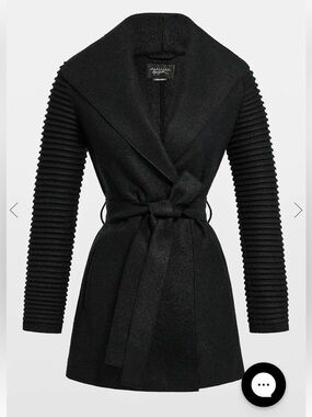 SENTALER Superfine Alpaca Wrap Coat with Ribbed Sleeves in Black